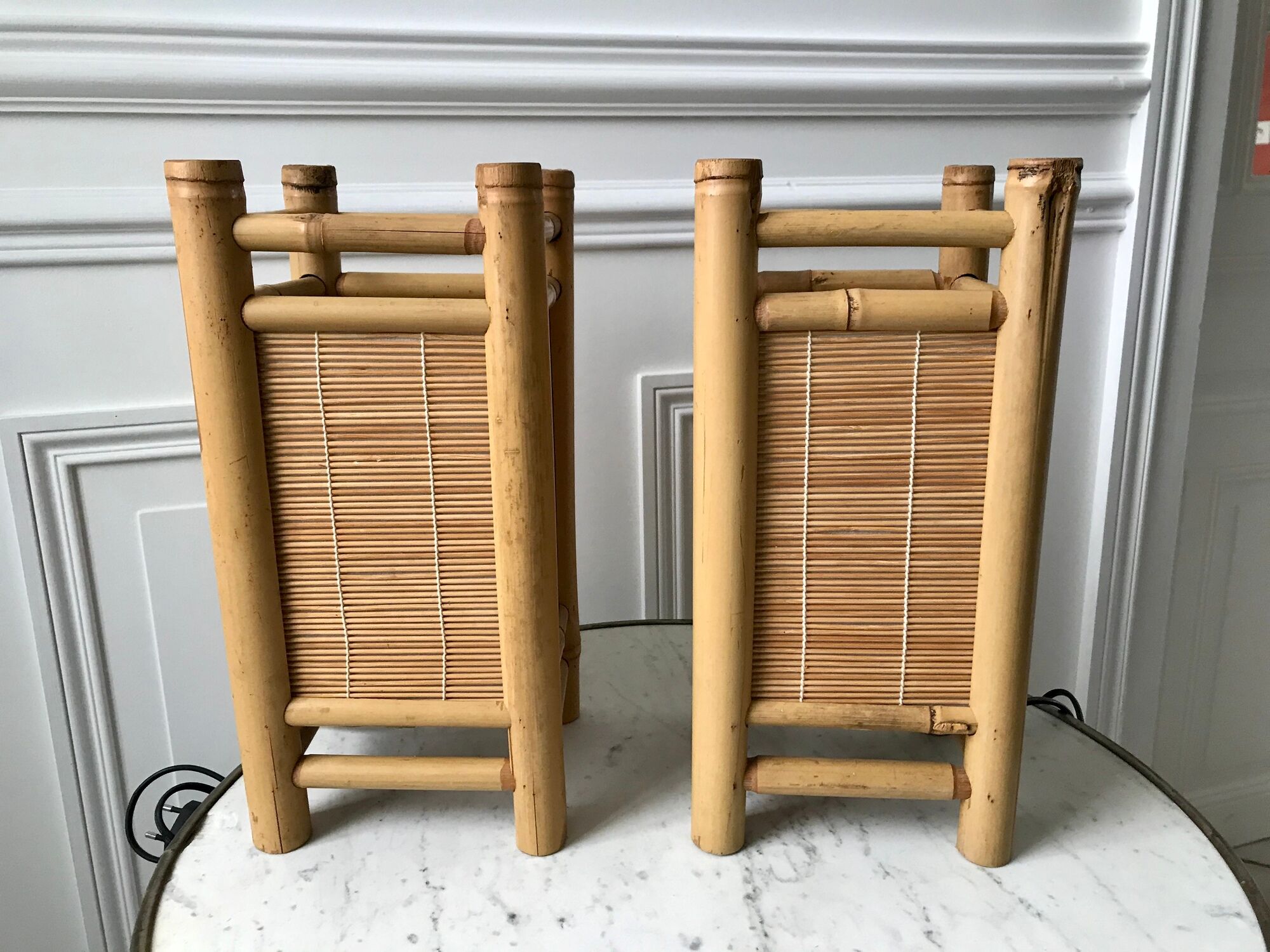 Pair of bedside lamps in rattan bamboo 70s