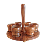 Set of six oak wood coquetiers 60/70s
