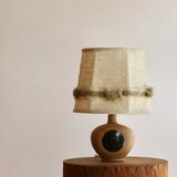 Small 1960s lamp in stoneware with a dark brown enamelled medallion.