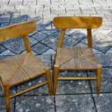paire de chaises pour enfant vintage paillés 1950
