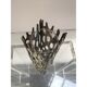 Vase sculpture "Brutalist" in metal with glass vase inside Italy 1970