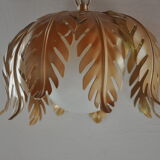 Suspension vegetable pattern golden metal and vintage opaline
