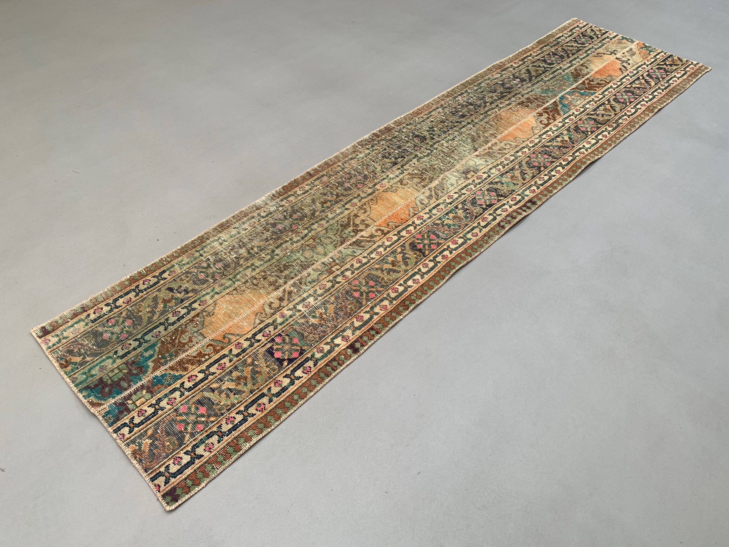 Distressed Turkish Narrow Runner 270x67 cm wool Vintage Tribal Rug