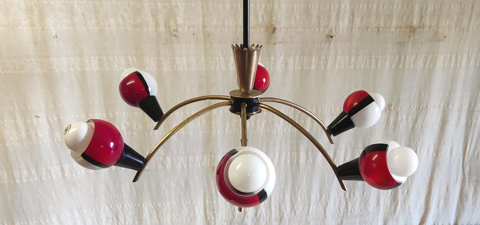 Chandelier with 6 lights in Stilnovo style and Murano glass - 1950s