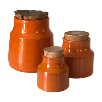 Vintage orange ceramic pots years 60