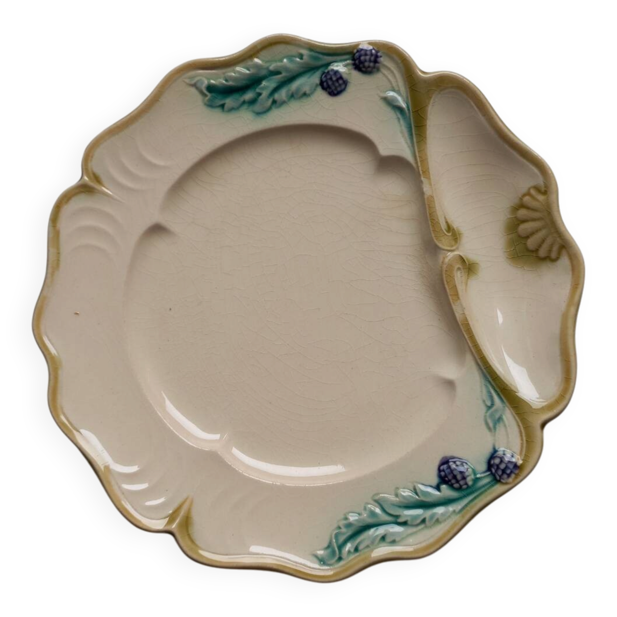set of 6 artichoke plates, barbotine, Lille Fives factory.