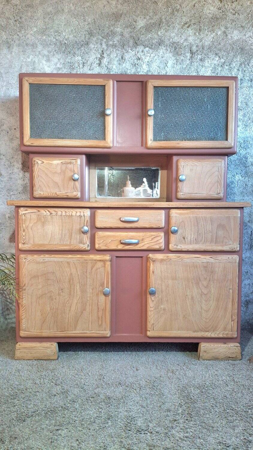 Mado two-body vintage kitchen buffet from the 1950s – cathedral glass