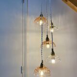 5-light waterfall pendant light with vintage pink and transparent glass shades