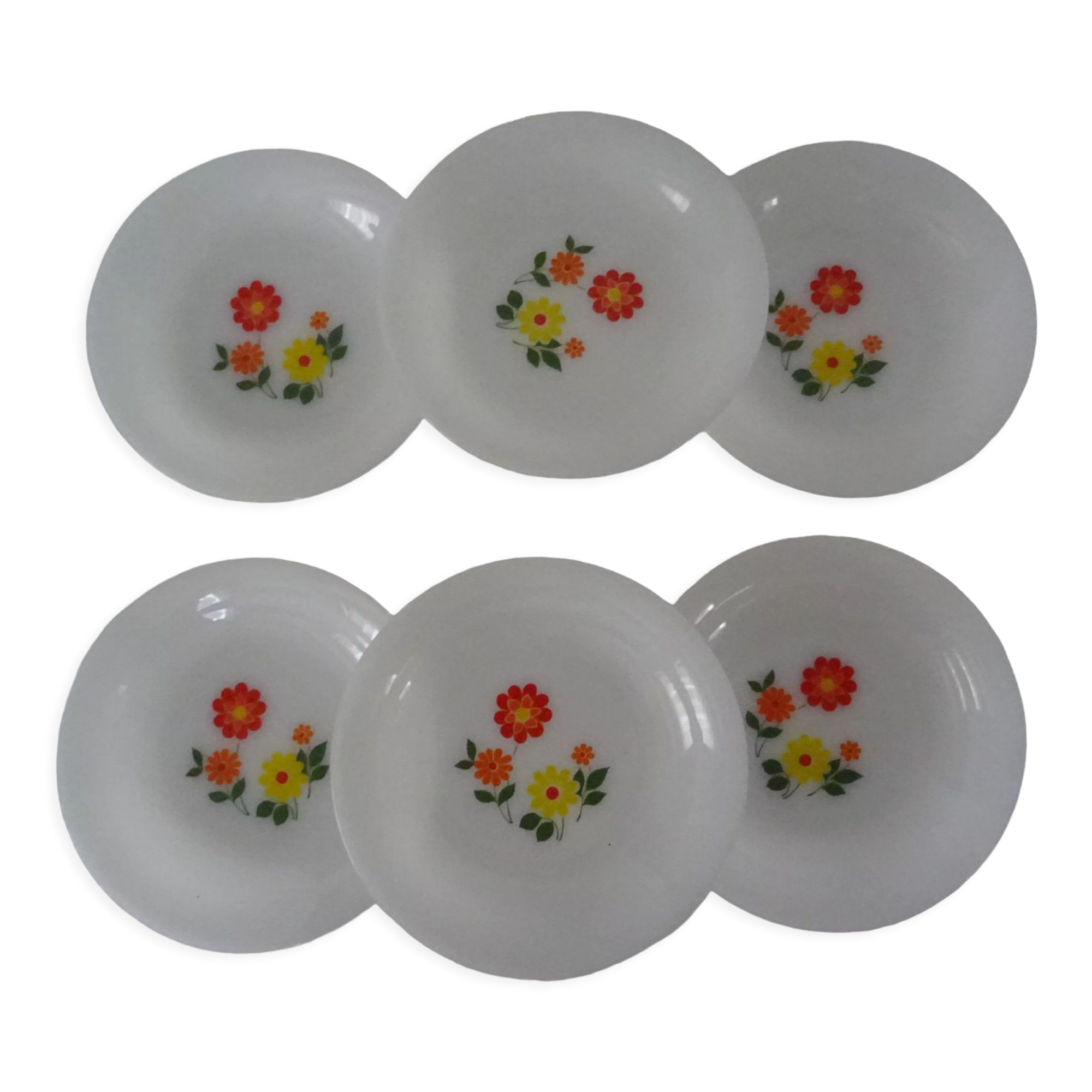 6 plates flowers orange yellow crown arcopal vintage