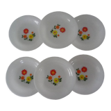 6 assiettes  fleurs orange jaune calotte arcopal vintage