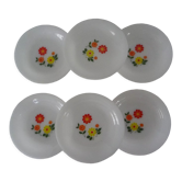6 plates flowers orange yellow crown arcopal vintage