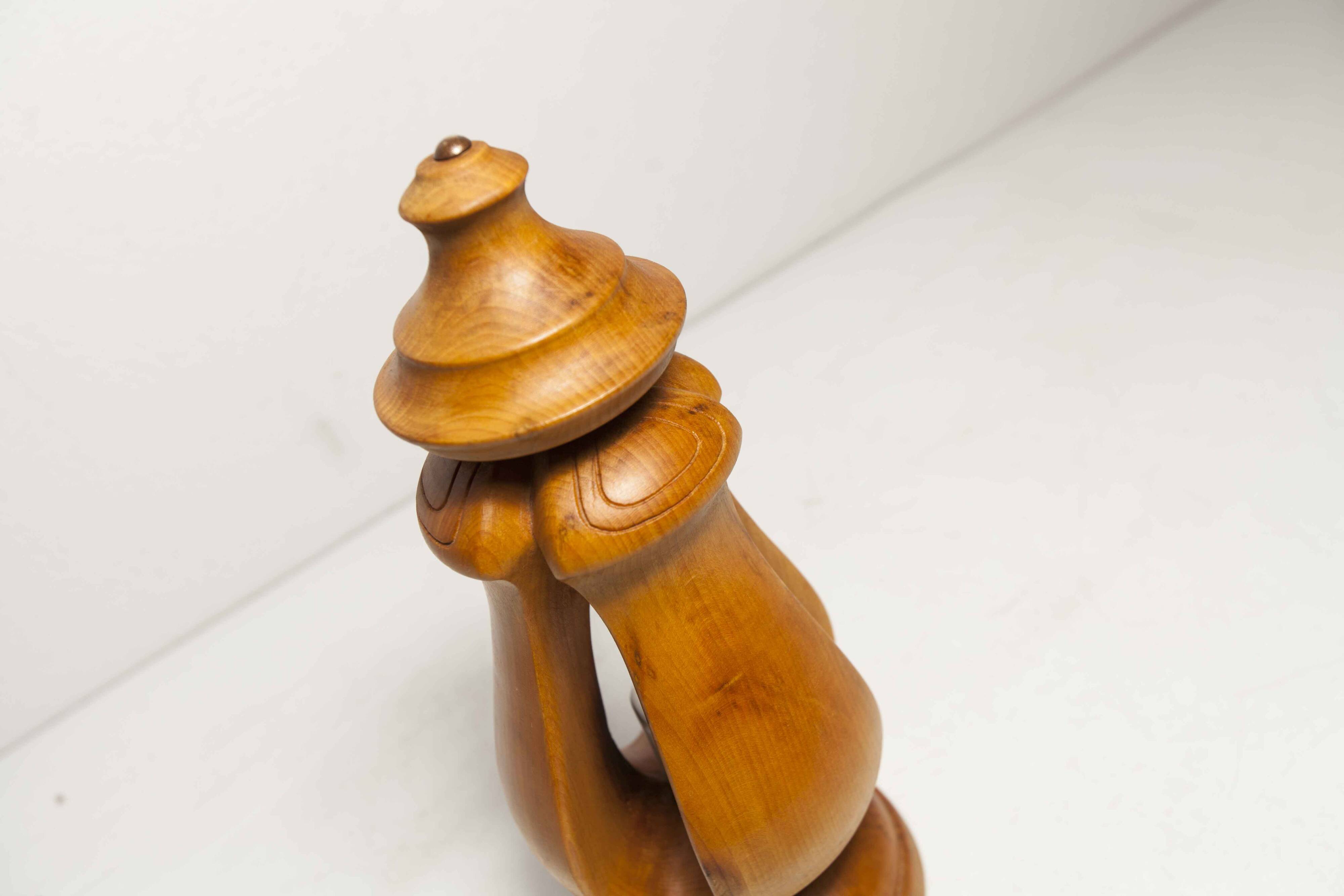 Original table lamp made of solid wood, handcrafted in the 1960s.