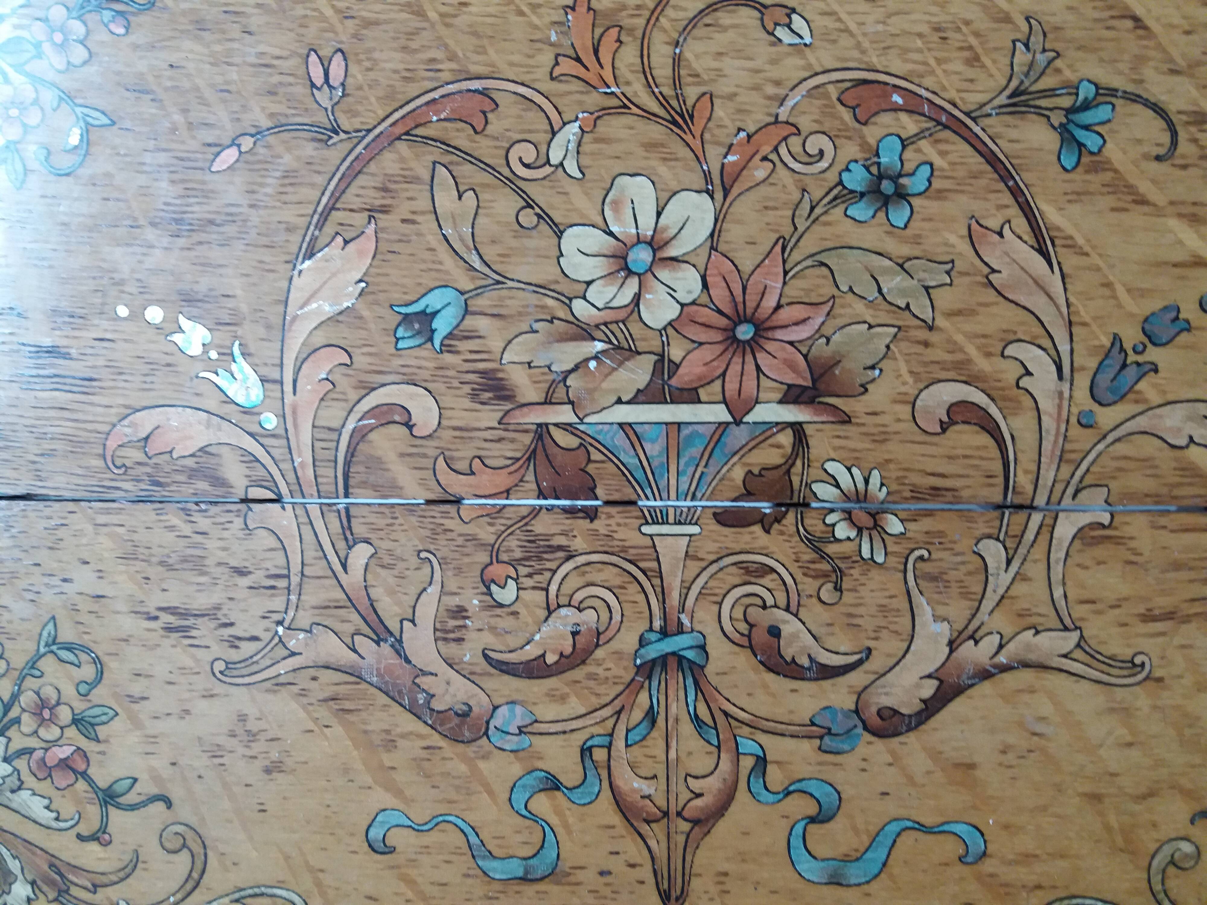 OLD ART NOUVEAU VARNISHED WOODEN TRAY WITH PAINTED DECORATION