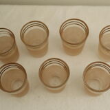 7 pink and gold vintage glass liquor glasses