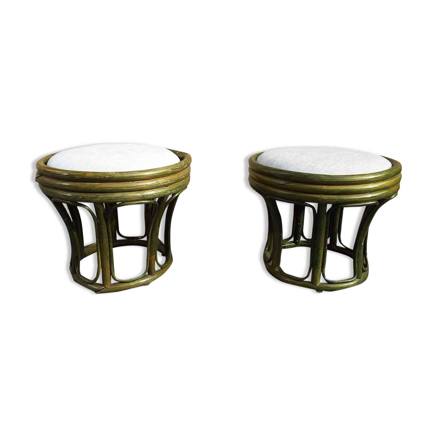2 low bamboo stools