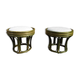 2 low bamboo stools