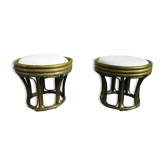 2 low bamboo stools