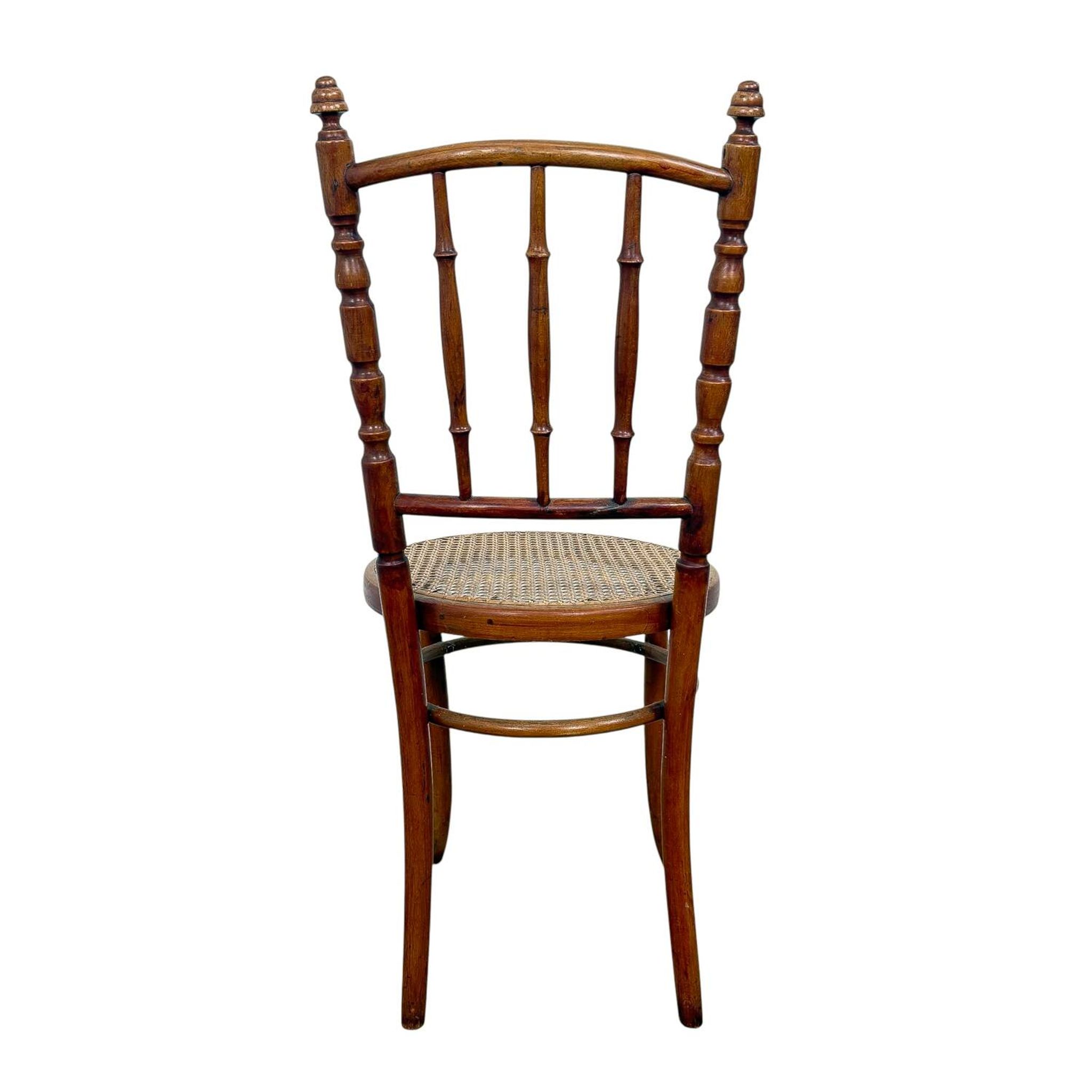Set of Four Antique Bentwood Café Chairs – Thonet / Fischel Style – Cane Se