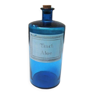 Ancien pot d'apothicaire en verre bleu - Tinct : Aloe