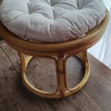 Pair of rattan and bamboo poufs