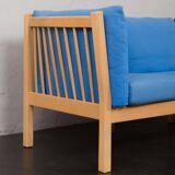 Danish mid century deep blue three seater sofa attr. to Stouby, 1980s.