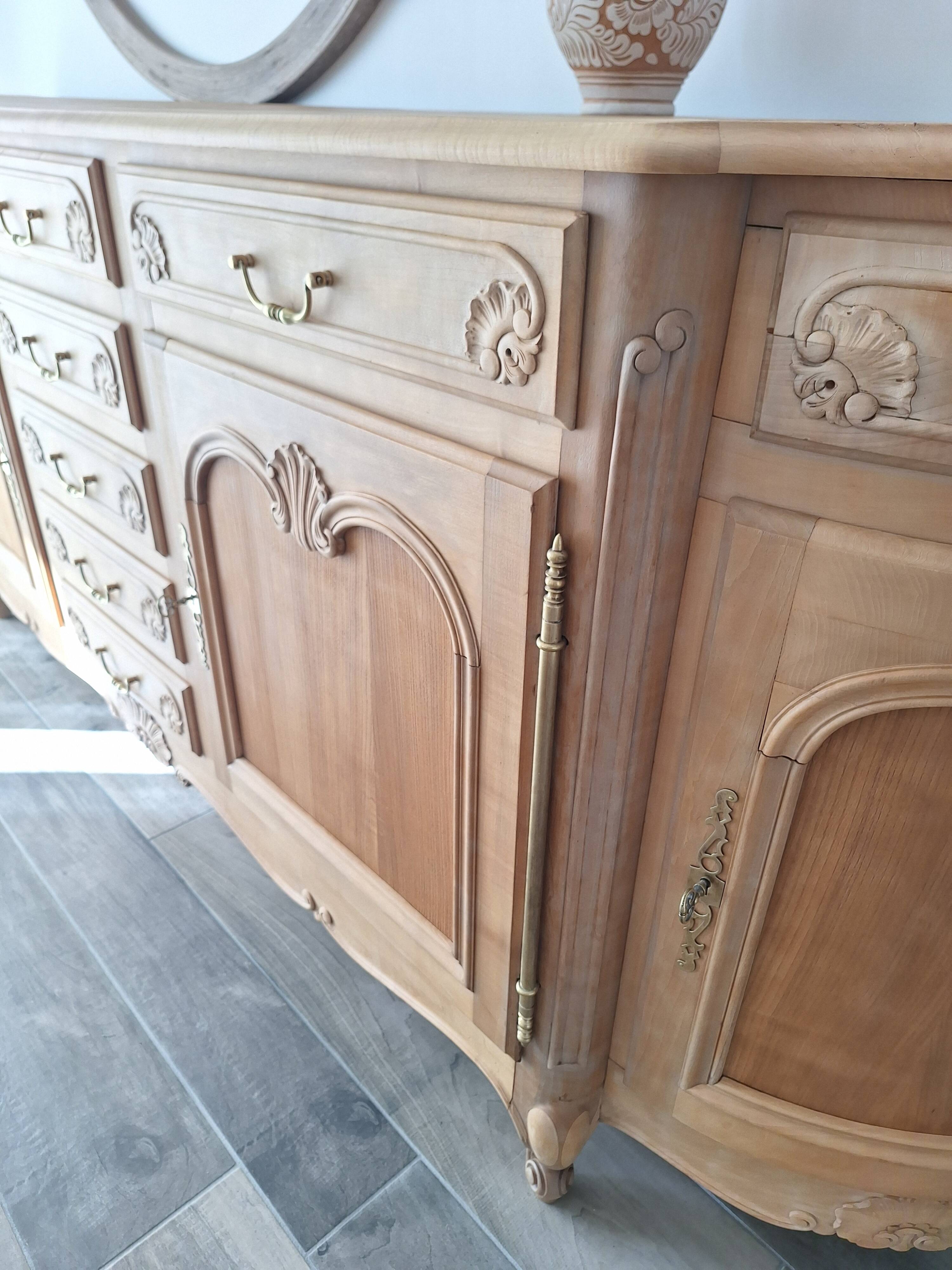 Low buffet in solid cherry wood renovated – Louis XV style – 250 cm