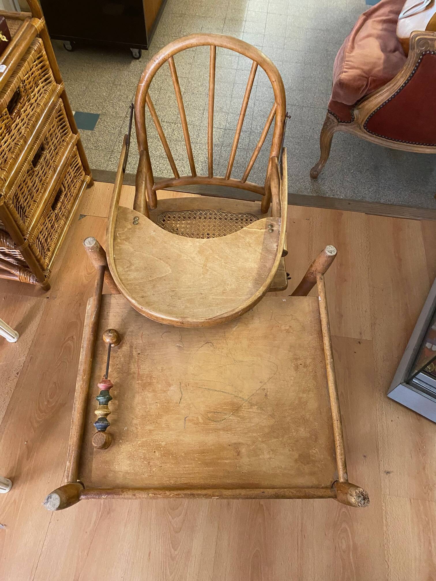 Baby high chair early 20th century thonet style curved wood and cane et you
