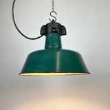 Industrial Green Enamel Factory Lamp with Cast Iron Top, 1960s