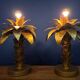 Hollywood Regency Palm Tree Lamp Trio – Hammered Gold Metal