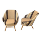 Pair of Mid-Century brown armchairs in beech and upholstery fabric, 1950s.