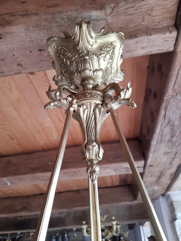Lustre style Empire d'epoque Napoléon 3 bronze albâtre 4 feux