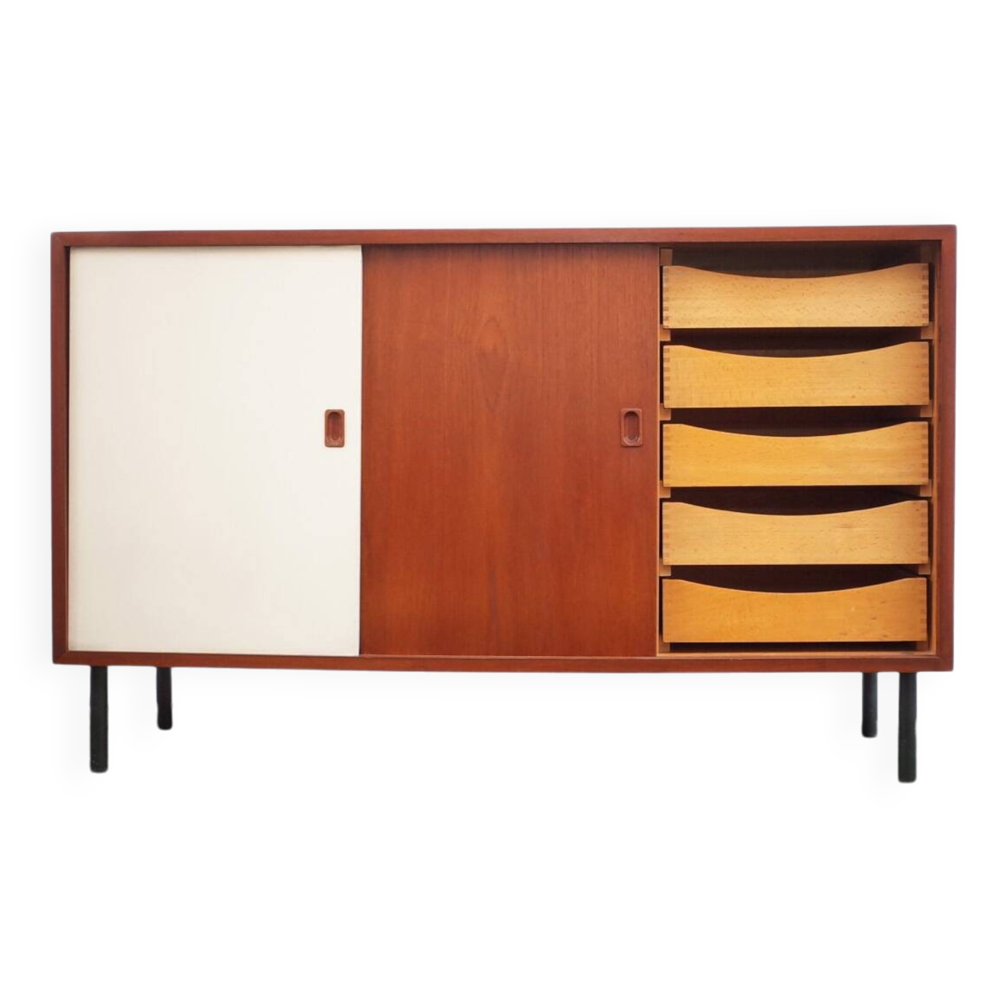 Buffet danois en teck vintage Commode portes coulissantes tiroirs