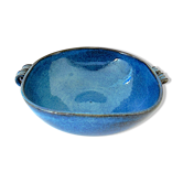 Salad bowl in flamed sandstone of Puisaye with blue cover