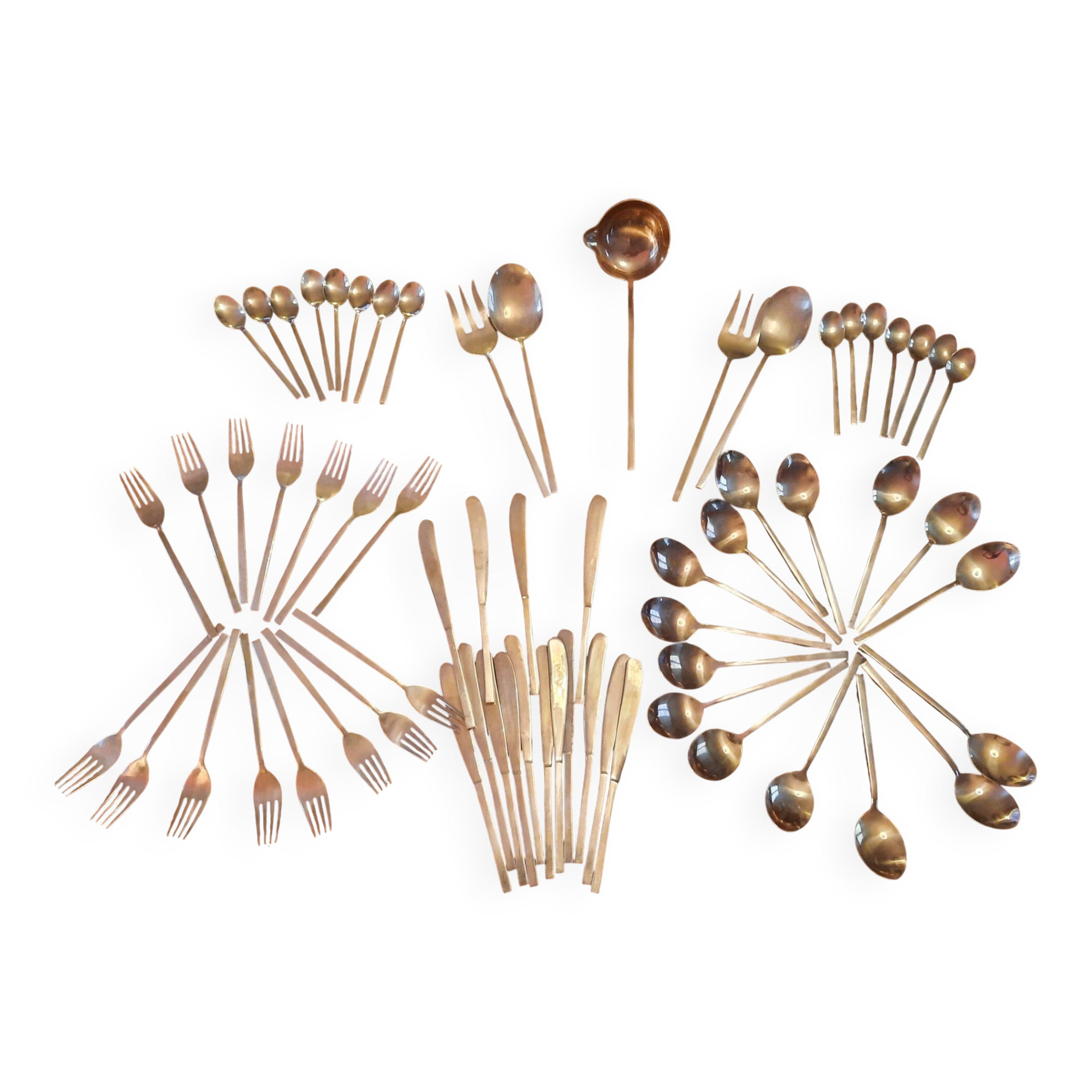 Large vintage cutlery set 65 pieces – 15 people – brass – 1960s