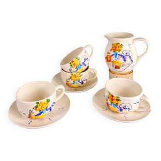 White coffee/tea set with picnic-themed relief decoration