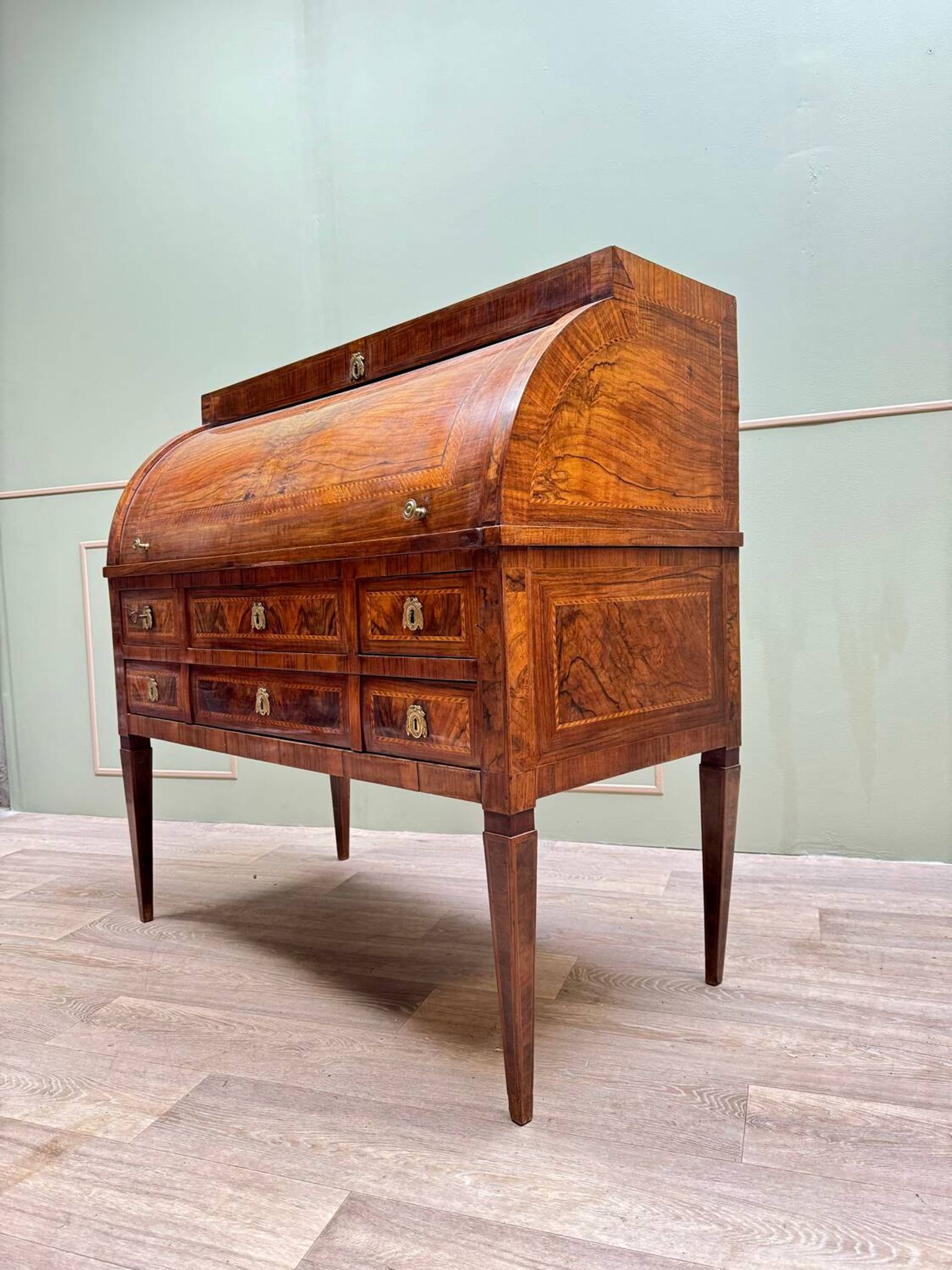 Cylinder Desk In Walnut Veneer From Louis XVI XVIII Eme Century