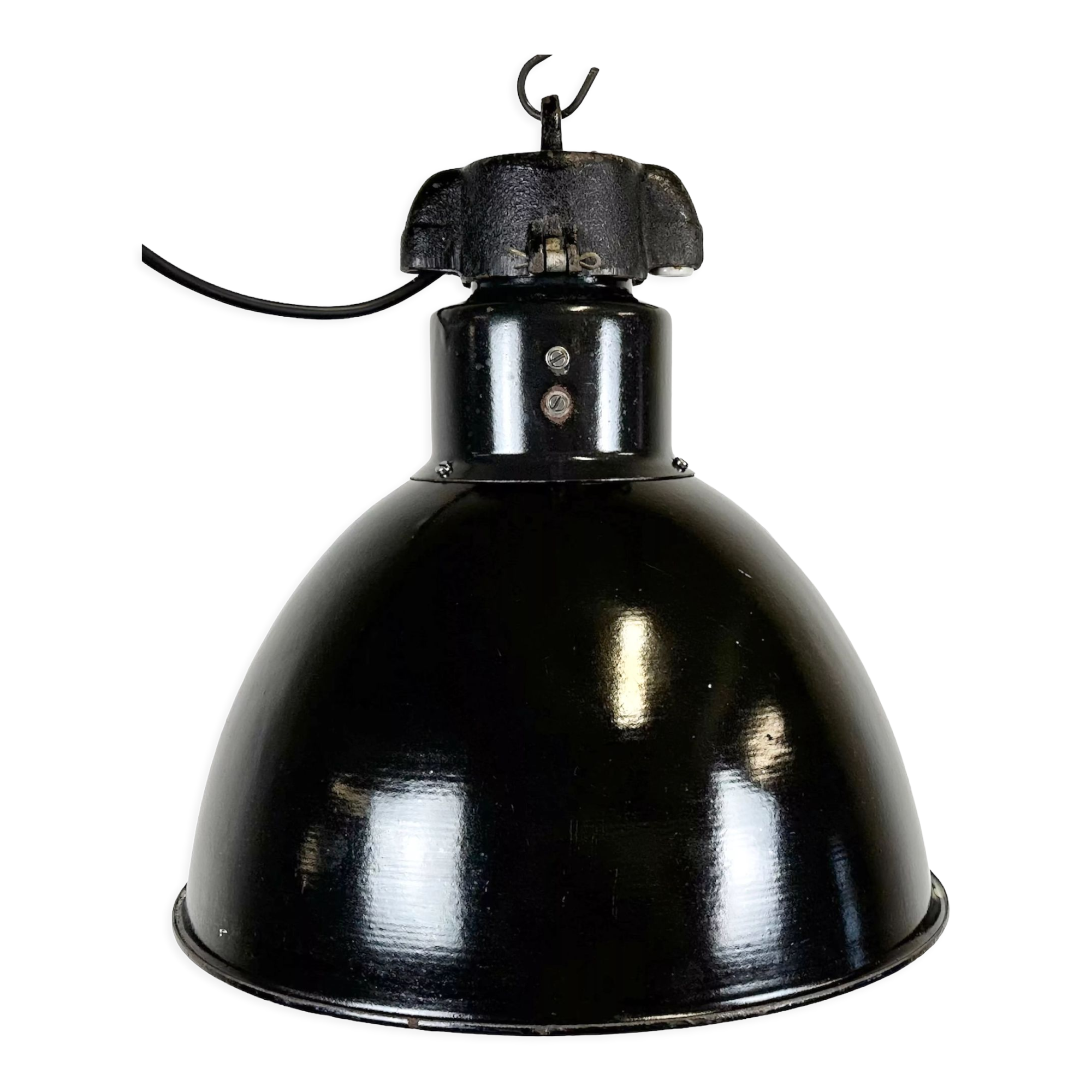 Industrial bauhaus black enamel pendant lamp, 1930s