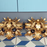 Pair of gold iron leaf ceiling lights