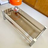 Vintage chrome metal table / smoked glass 1970