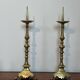 Pair of Large Brass Altar Candlesticks with Baluster Shaft and Tripod Base