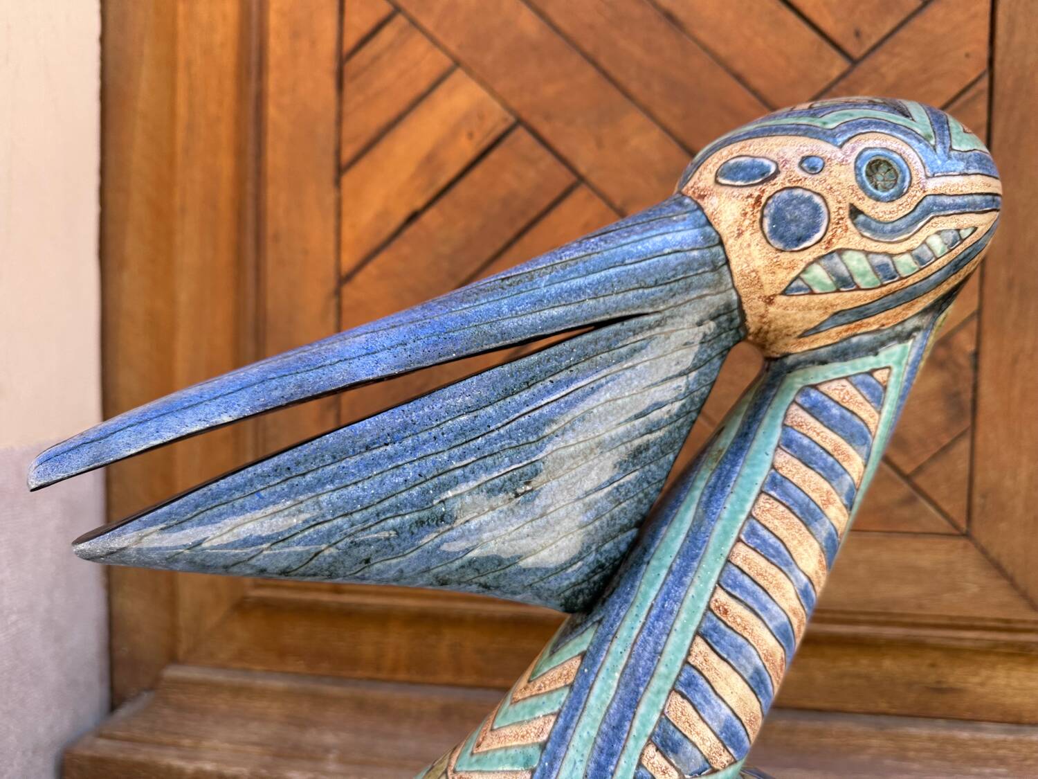 Pelican sculpture in cloisonné enamel ceramic by Émile Masson circa 1960