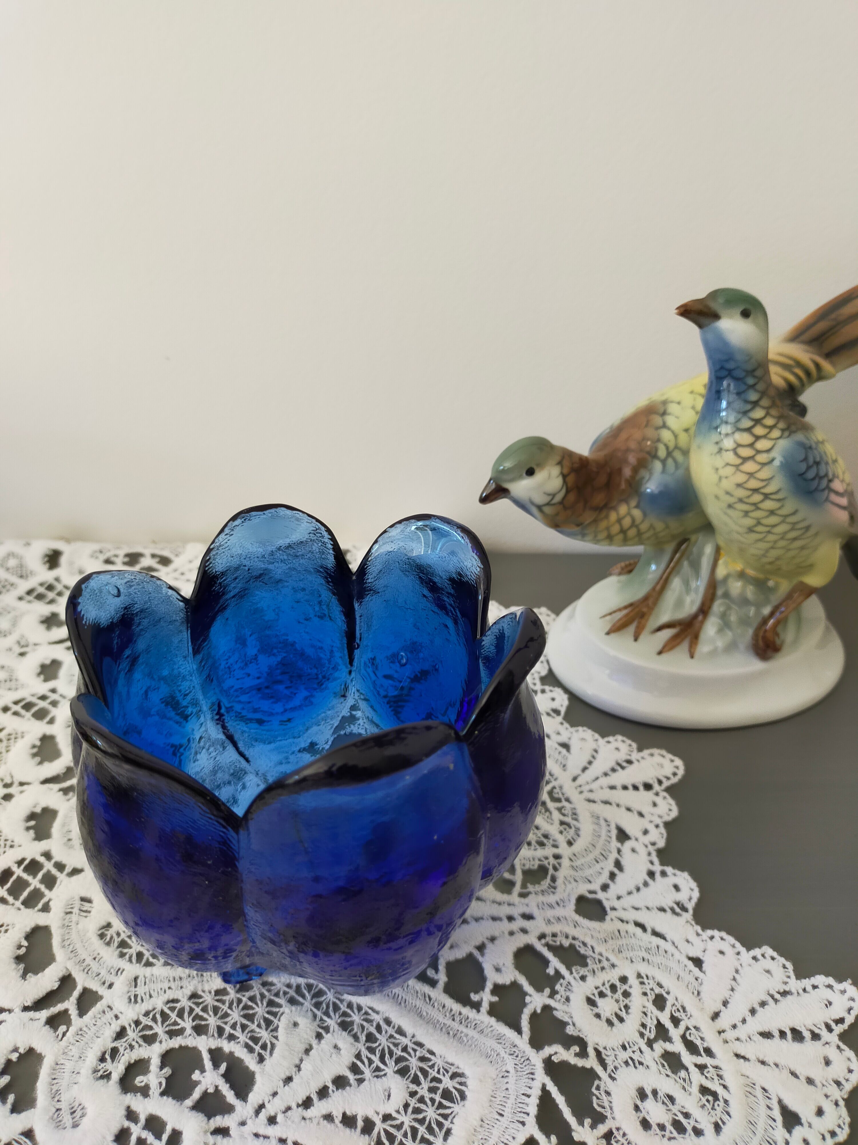 Cobalt blue molded glass vase shaped ball corolla vintage from the 60s