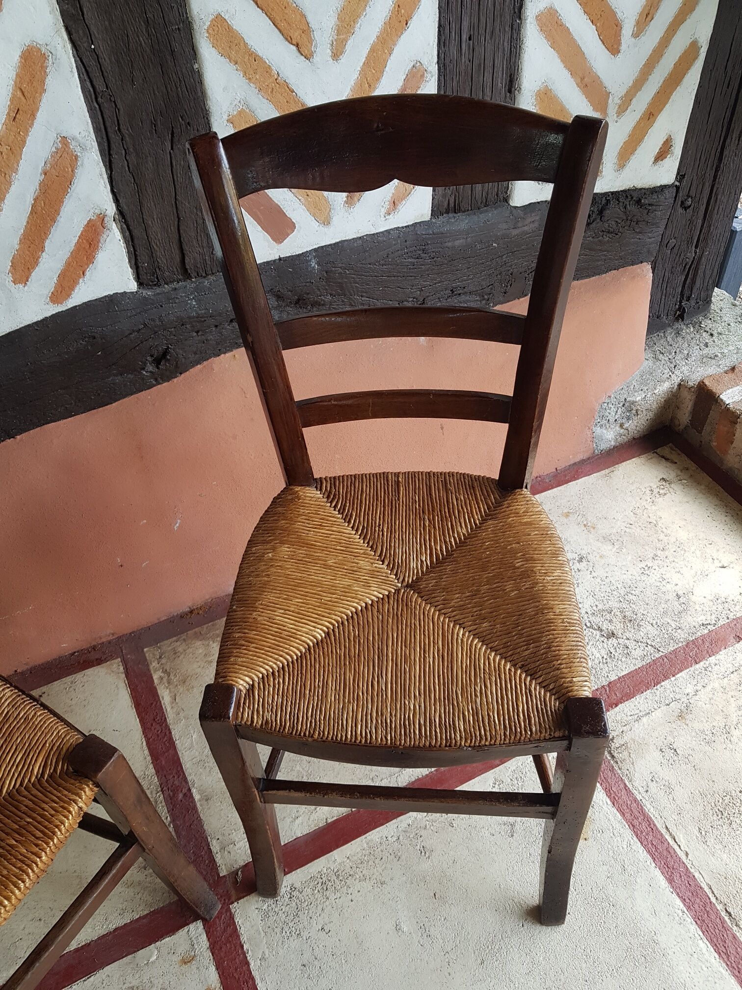 Pair of wooden straw chair 1900