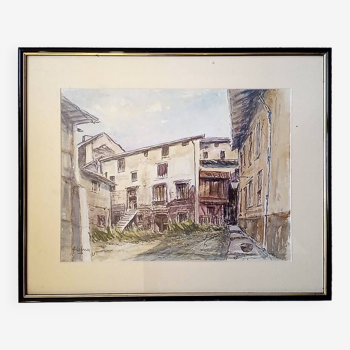 André Lebreux - Watercolor 30 x 40 cm - old quarter of the St André coast (38)