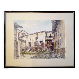 André Lebreux - Aquarelle 30 x 40 cm - vieux quartier de la côte St André (38)