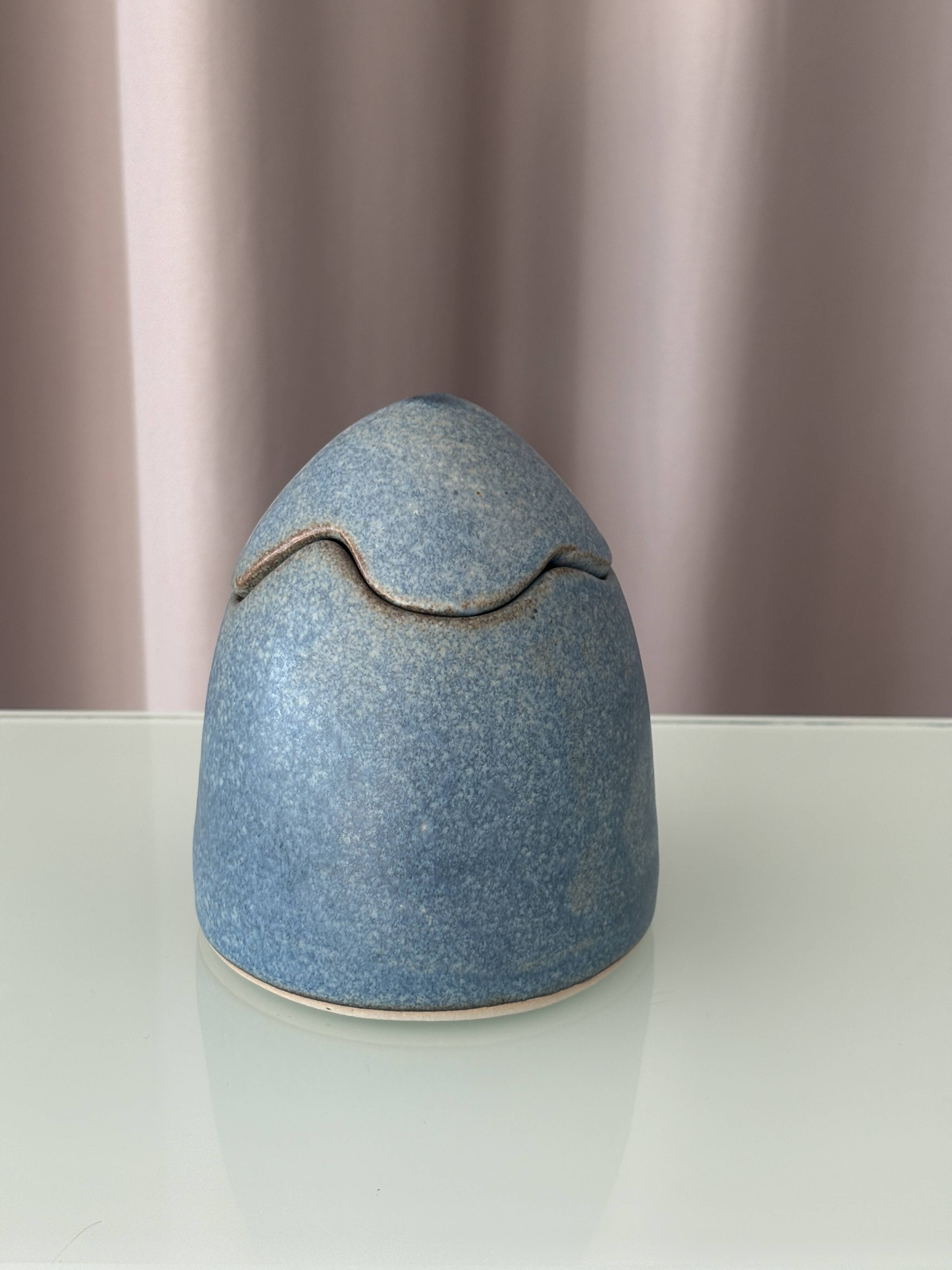 Boîte à œufs en céramique vintage – Boîte à souvenirs en grès bleu