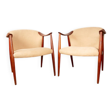 2 fauteuils Scandinaves en Teck et Tissu neuf, Gerhard Berg/Westnofa 1960.