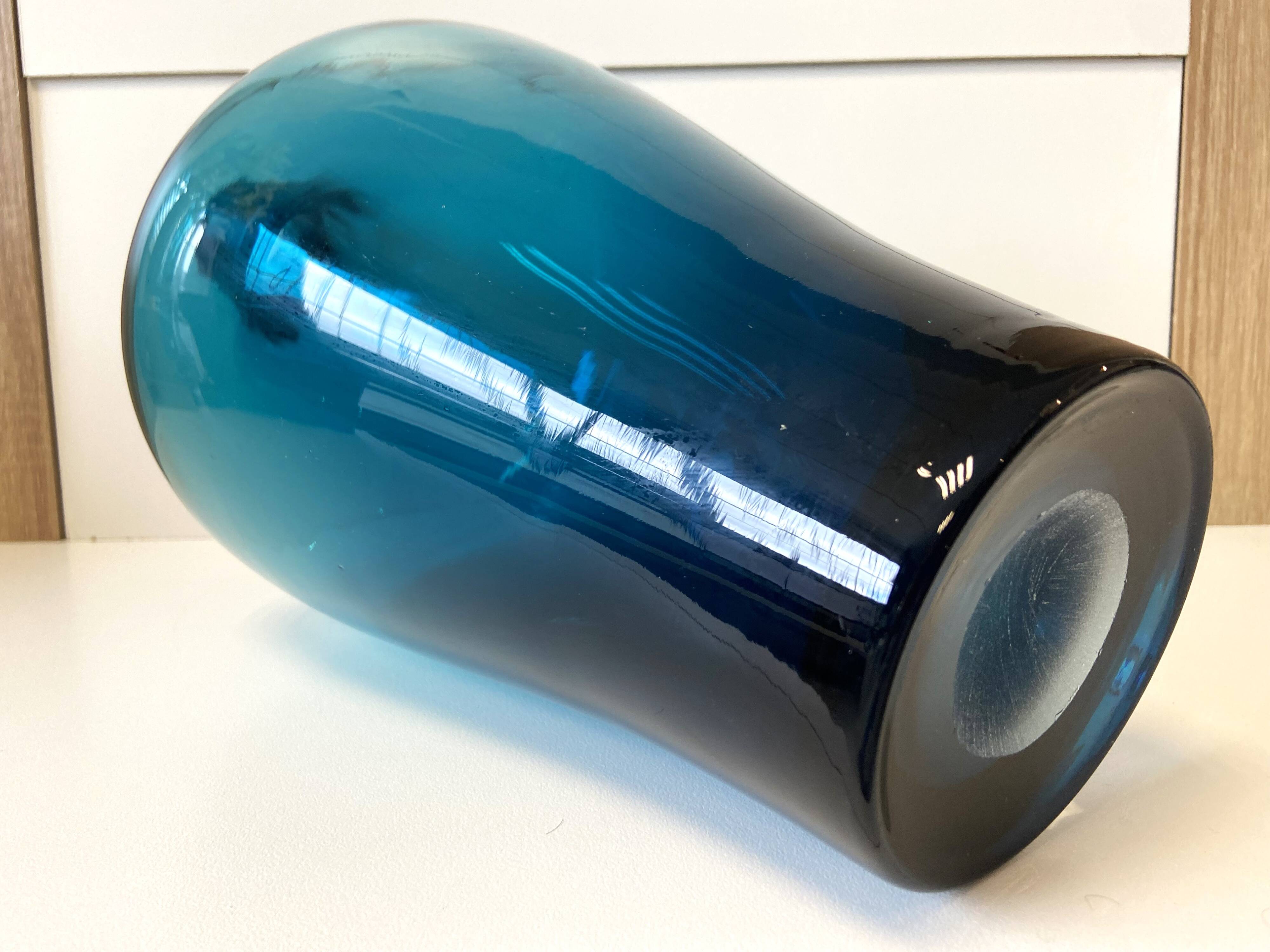 Large Modernist Soliflore Vase Thick Blown Blue Glass