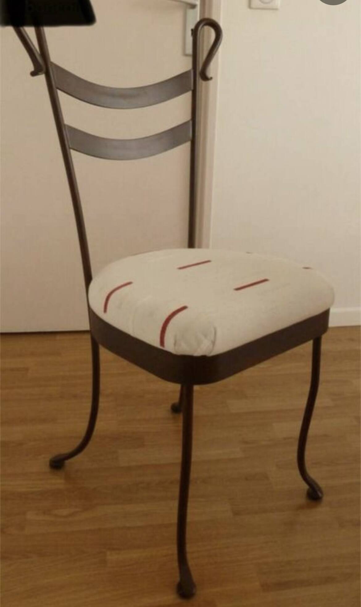 Travertine and wrought iron dining table + 8 chairs