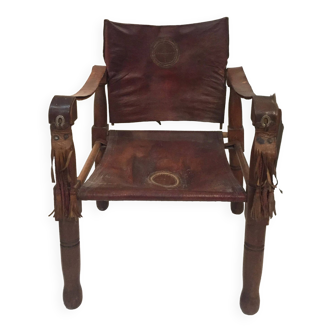 Safari armchair in wood and leather